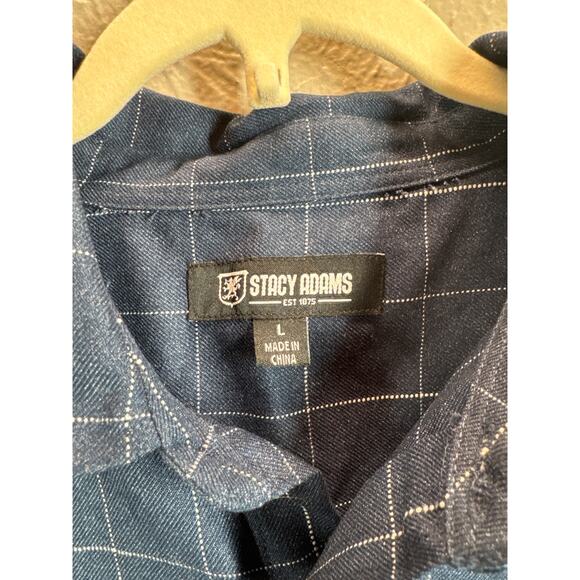 Stacy Adams Rayon Button Up Shirt Long Sleeve Check Mens Blue Size Large - Picture 3 of 4